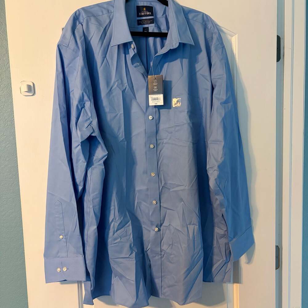 Stafford Men's Sweat Repel Dobby Dress Shirt True Vista Blue Big 2XL 18-18.5 NWT